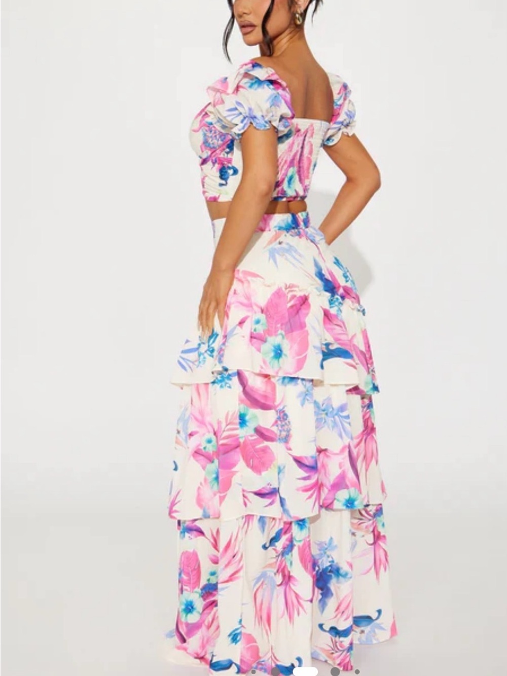 Fashion Nova In My Moment Floral maxi Skirt Cream/pink size large NWT
